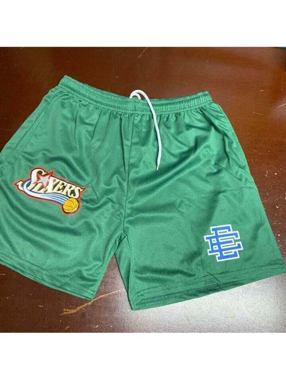 NBA Mens Green Philadelphia 76ers Elastic Waist Pull On Athletic Shorts Size L